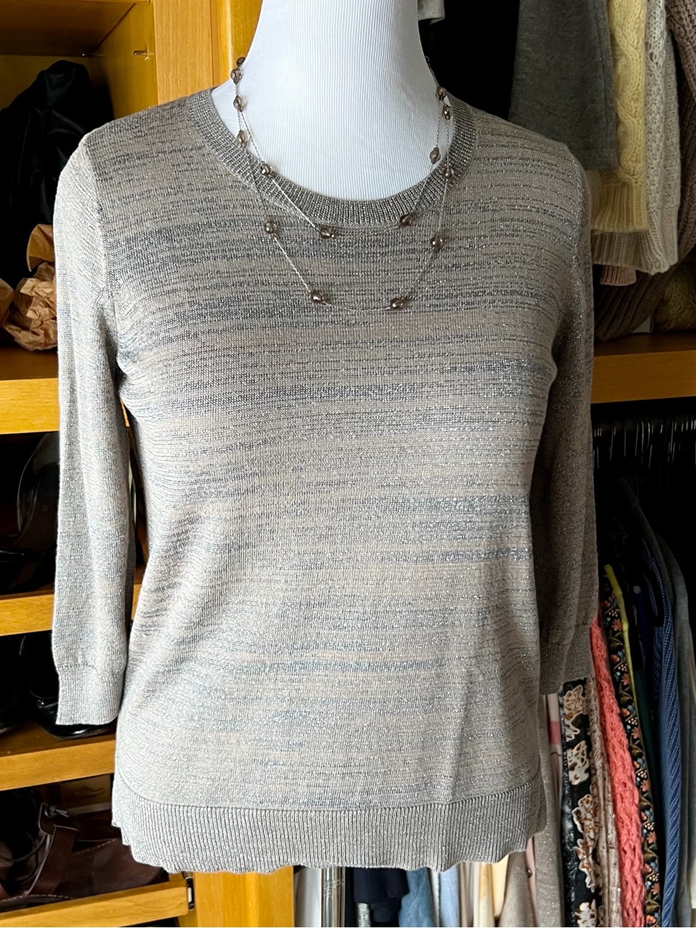 🎉5/$20🎉THE LIMITED Women's Metallic Knit Crewneck Sweater - Taupe and silver